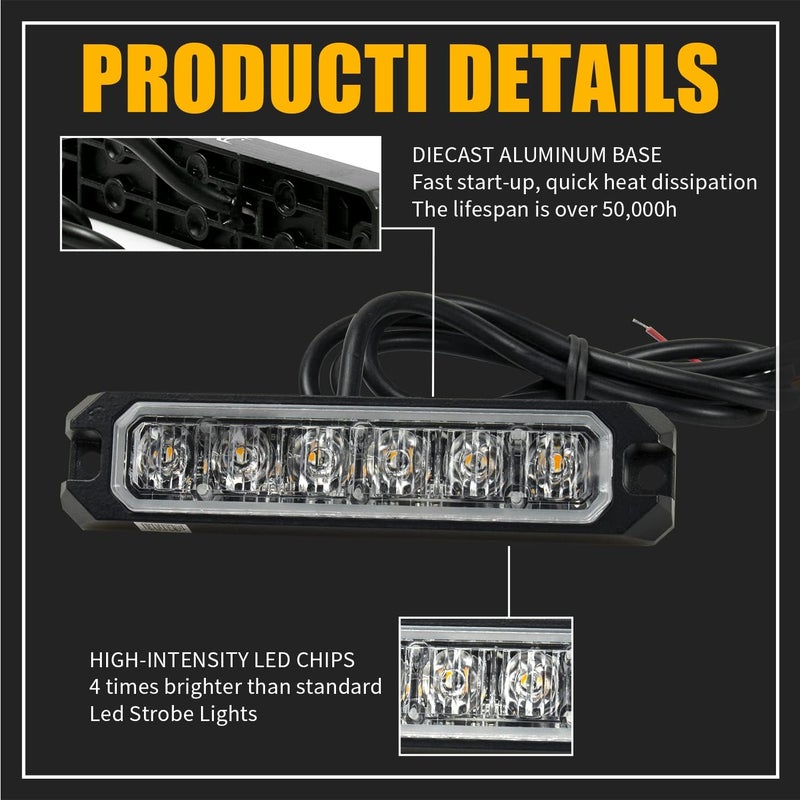 FXC 2pack 6-LED Flashing Strobe Lights for Truck Car Vehicle LED Grille Light Emergency Beacon Caution Hazard Warning Lights Red/White - Image 4